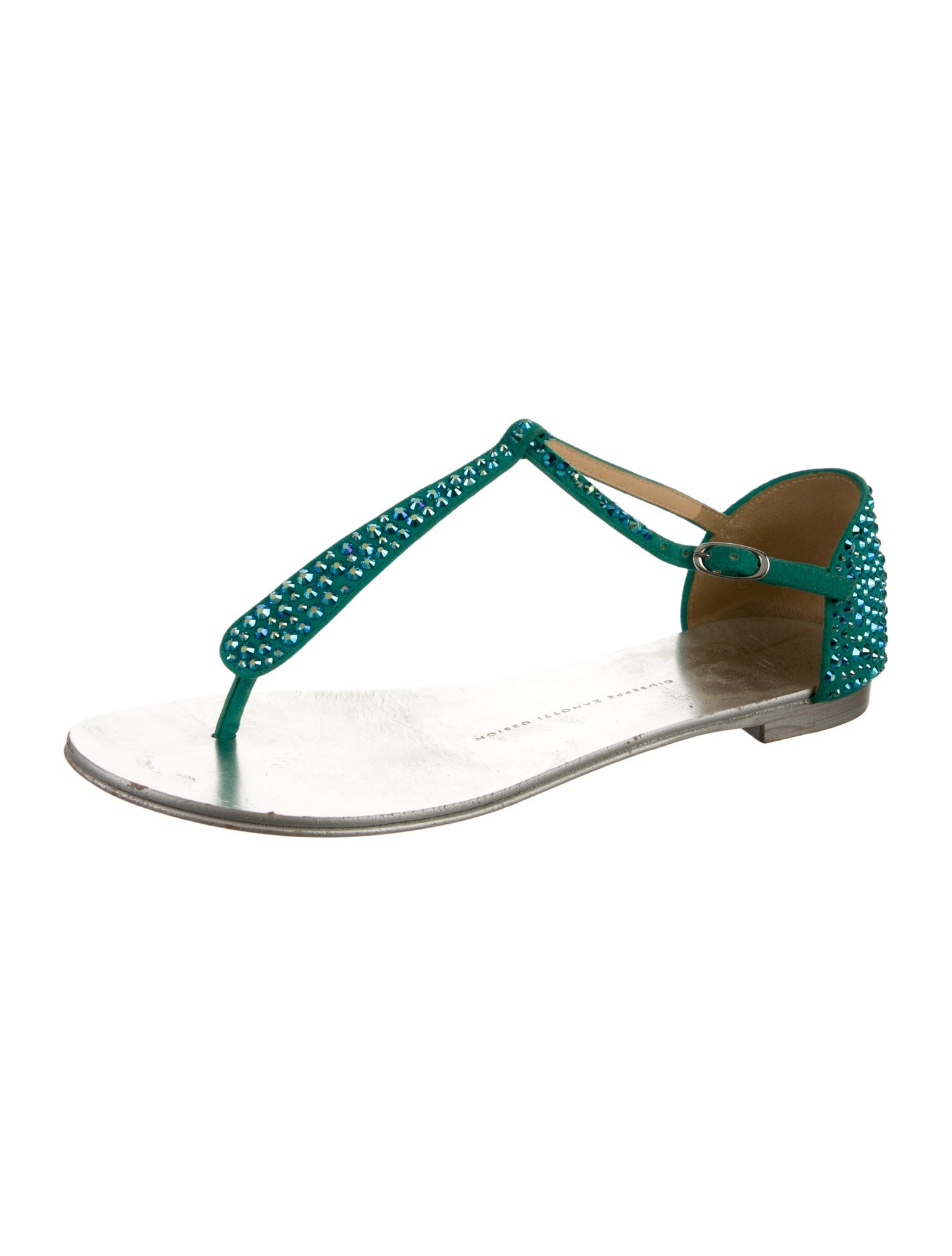 Giuseppe Zanotti Suede Crystal Embellishments T-Strap Sandals