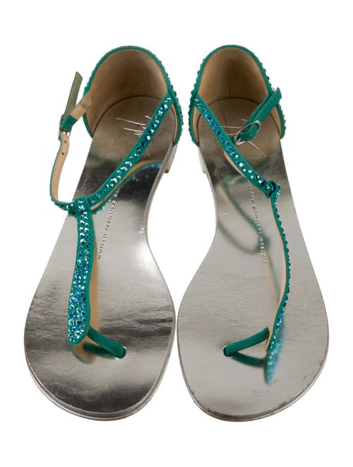 Giuseppe Zanotti Suede Crystal Embellishments T-Strap Sandals