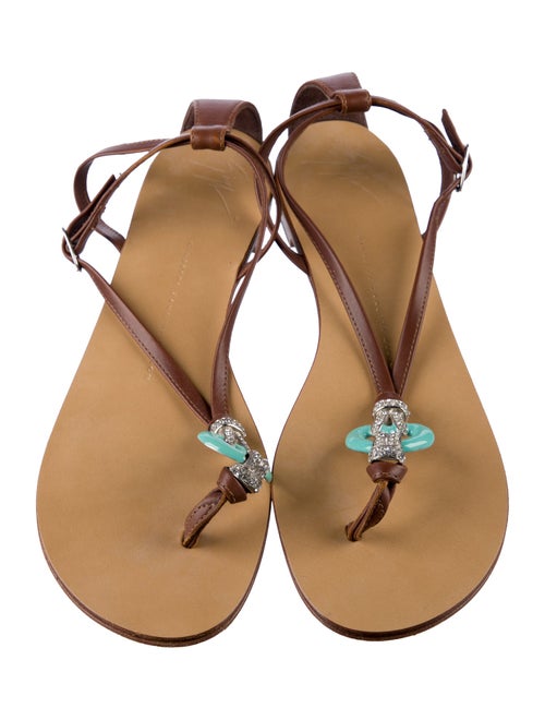 Giuseppe Zanotti Leather Crystal Embellishments T-Strap Sandals