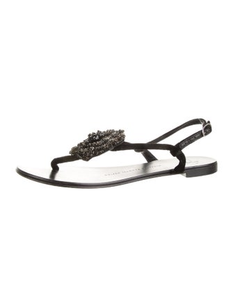Giuseppe Zanotti Velvet Crystal Embellishments T-Strap Sandals