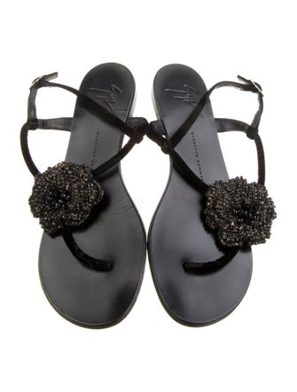 Giuseppe Zanotti Velvet Crystal Embellishments T-Strap Sandals