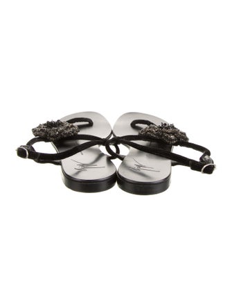 Giuseppe Zanotti Velvet Crystal Embellishments T-Strap Sandals