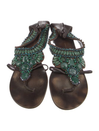 Giuseppe Zanotti Leather Crystal Embellishments Slides