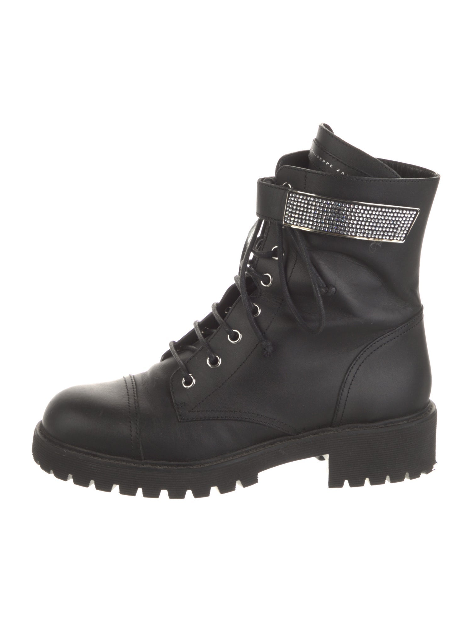 Giuseppe Zanotti Leather Crystal Embellishments Combat Boots