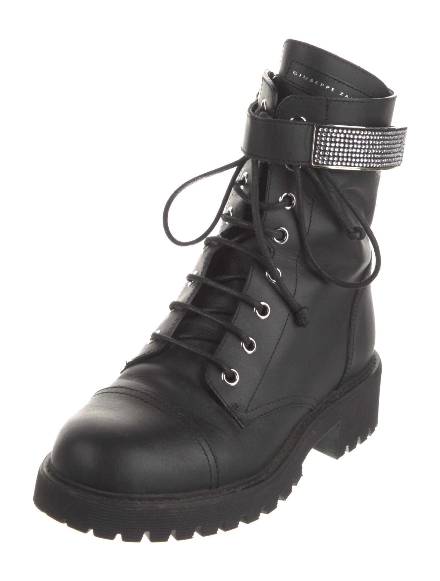 Giuseppe Zanotti Leather Crystal Embellishments Combat Boots