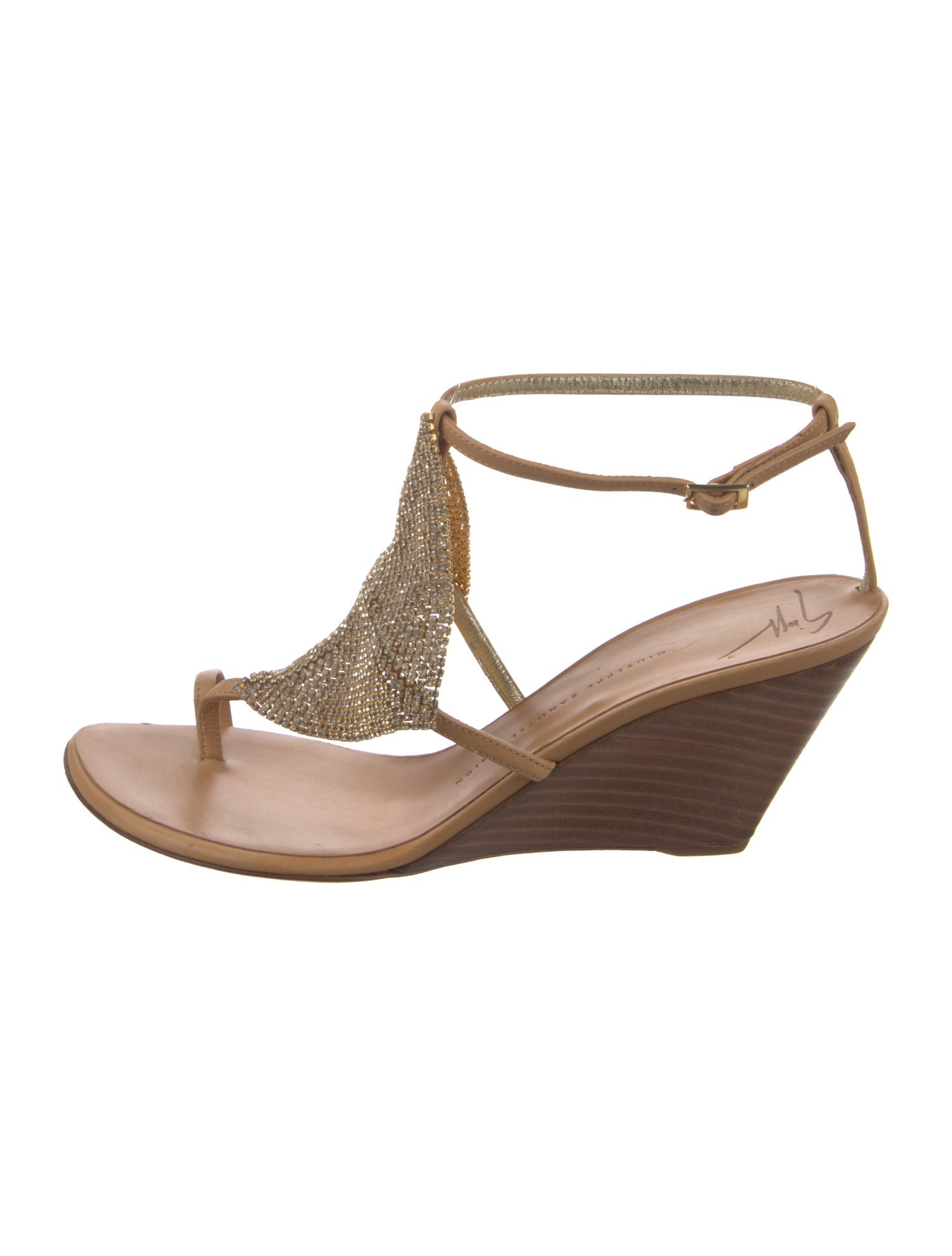 Giuseppe Zanotti Leather Crystal Embellishments T-Strap Sandals