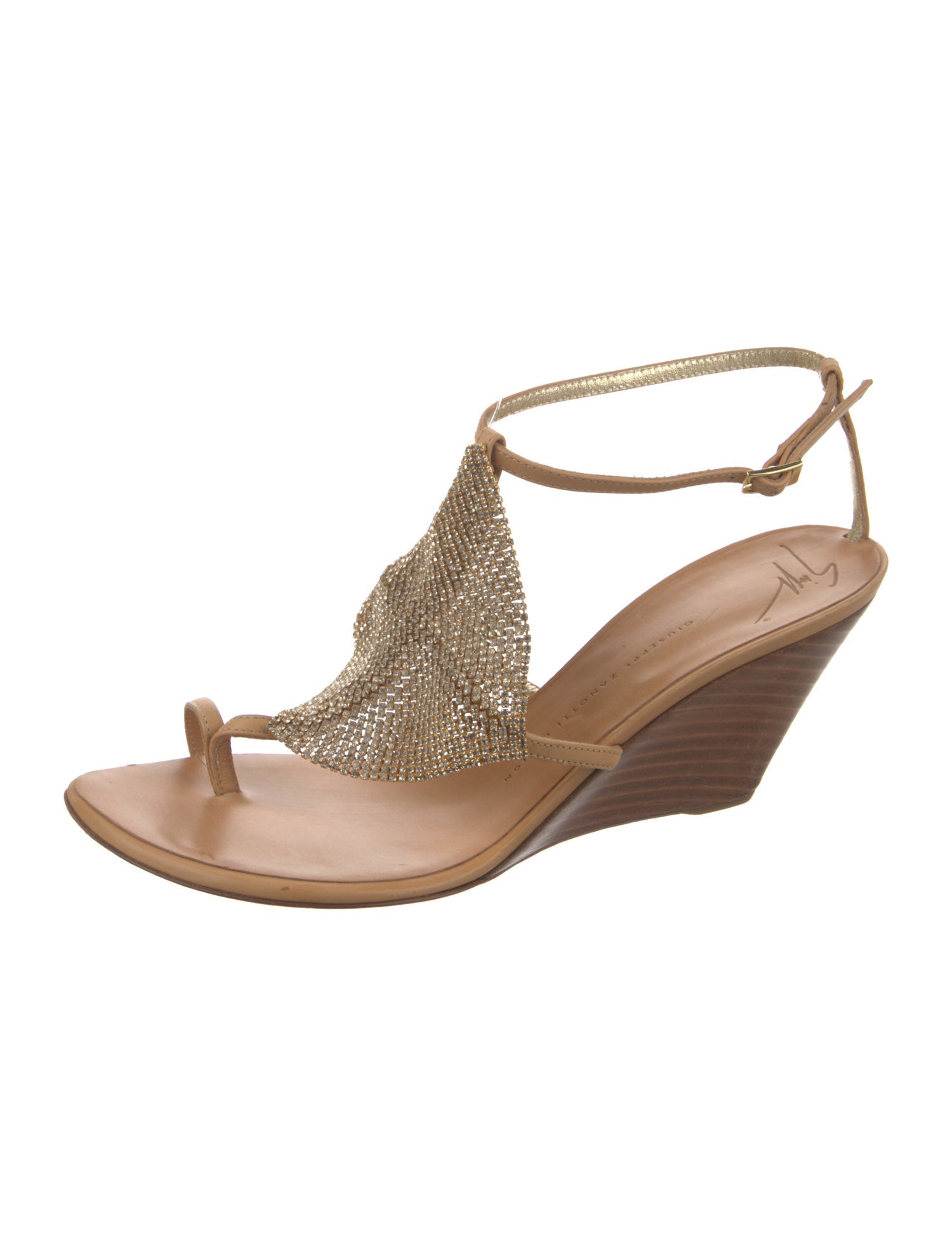 Giuseppe Zanotti Leather Crystal Embellishments T-Strap Sandals