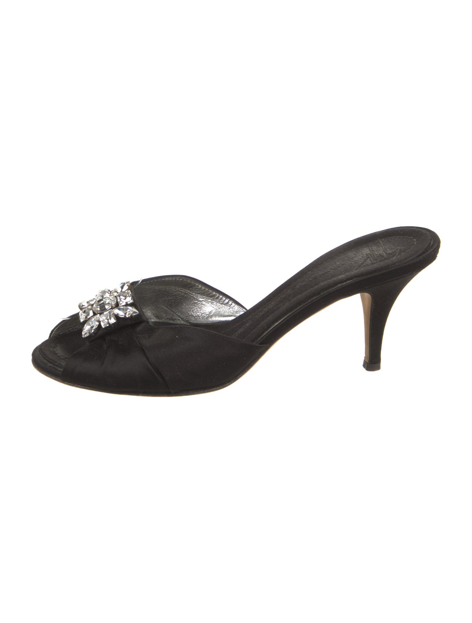 サンダル・ミュール Salvatore Ferragamo Black Satin Sandals Salvatore Ferragamo Satin Sandals Black Leather Trim