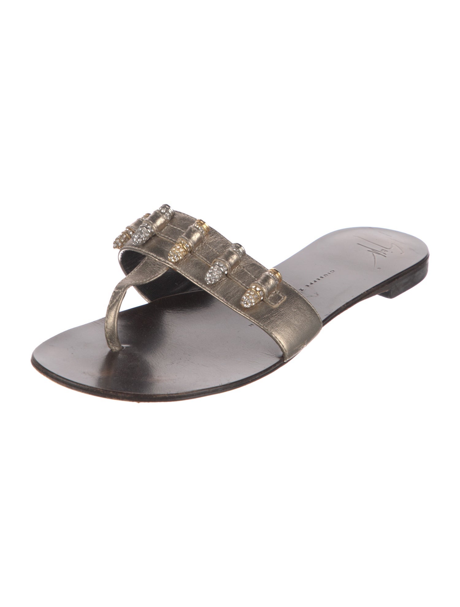 Giuseppe Zanotti Leather Crystal Embellishments Slides