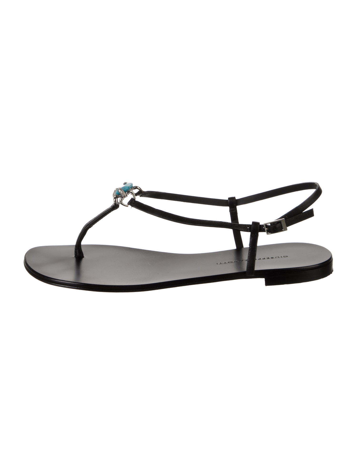 Giuseppe Zanotti Leather Crystal Embellishments T-Strap Sandals