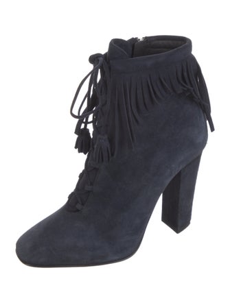 Giuseppe Zanotti Suede Fringe Trim Accent Lace-Up Boots