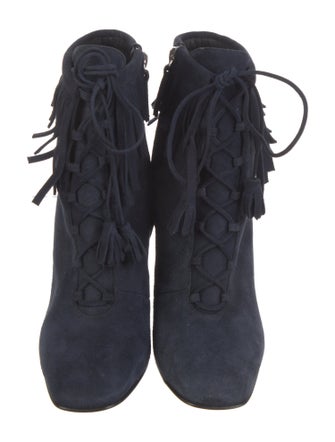 Giuseppe Zanotti Suede Fringe Trim Accent Lace-Up Boots