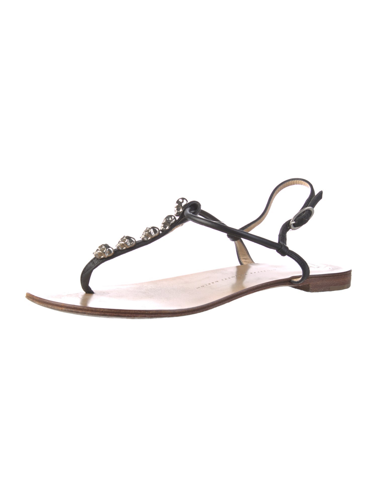 Giuseppe Zanotti Leather Studded Accents T-Strap Sandals