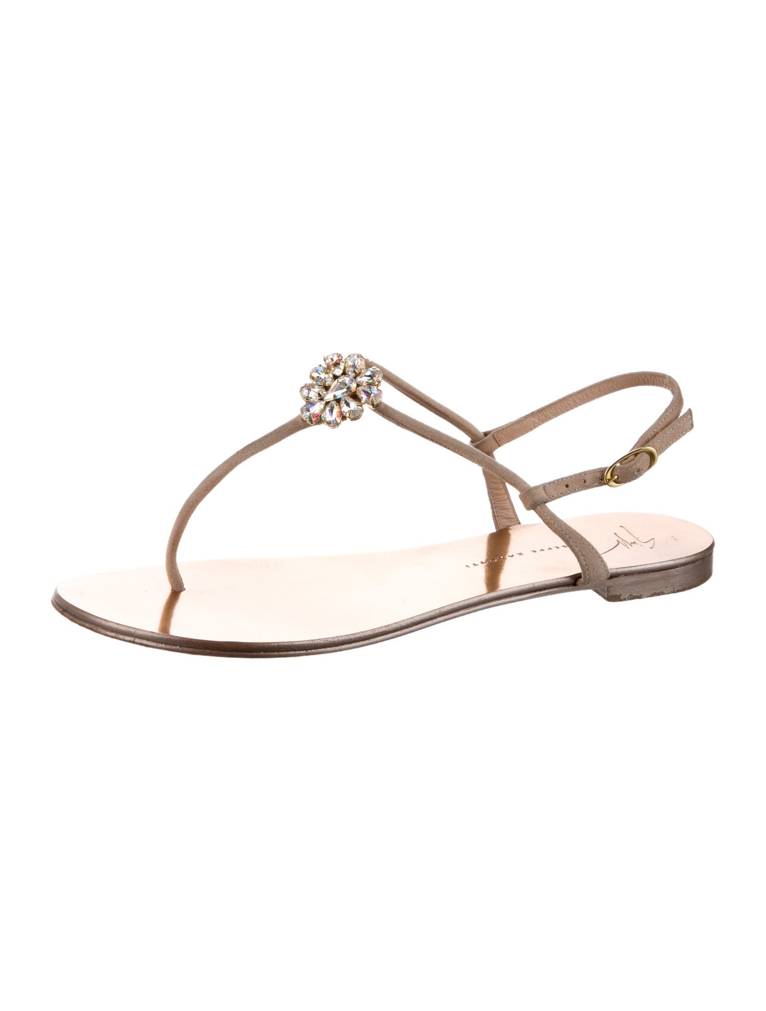 Giuseppe Zanotti Leather Crystal Embellishments T-Strap Sandals