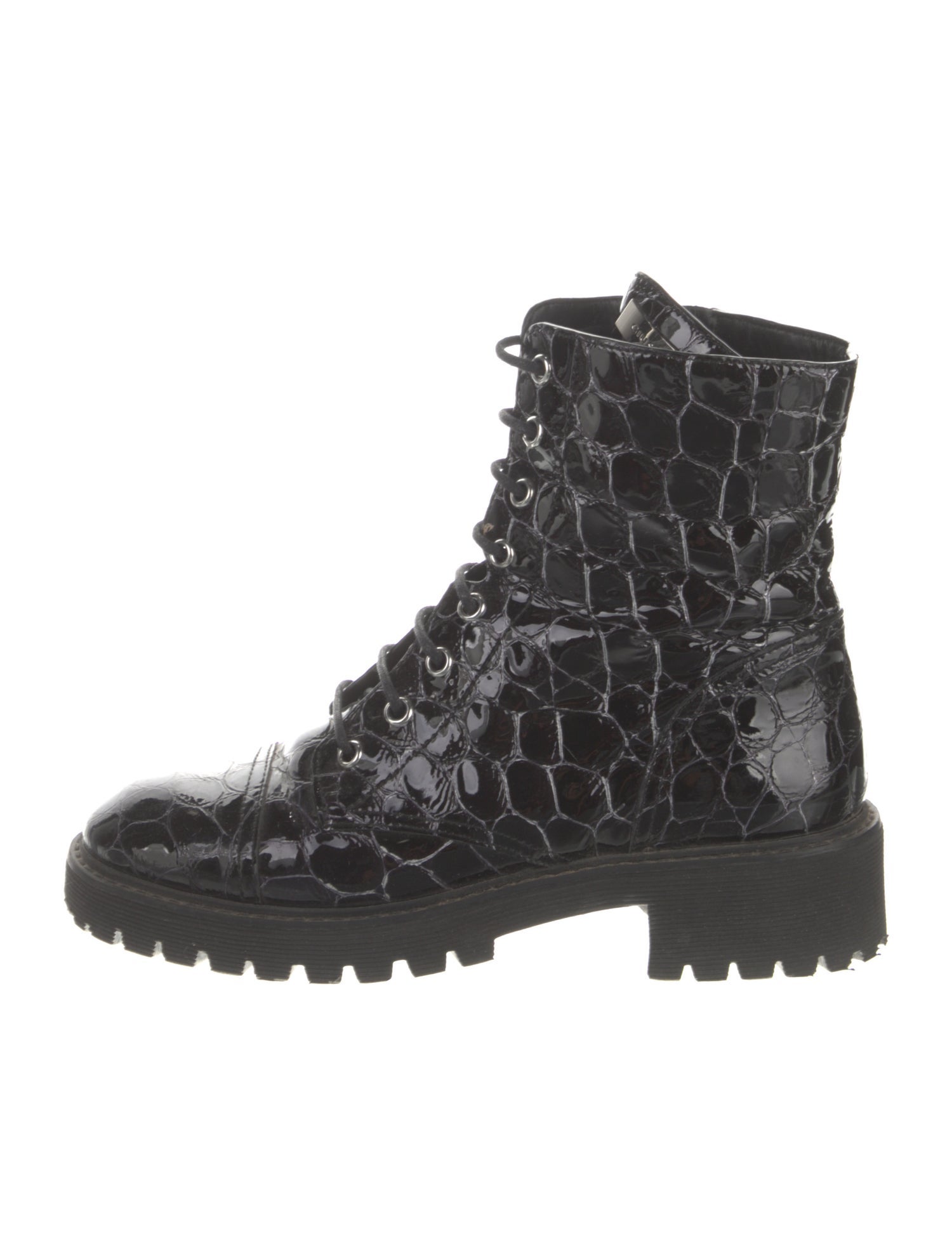 Giuseppe Zanotti Patent Leather Printed Combat Boots