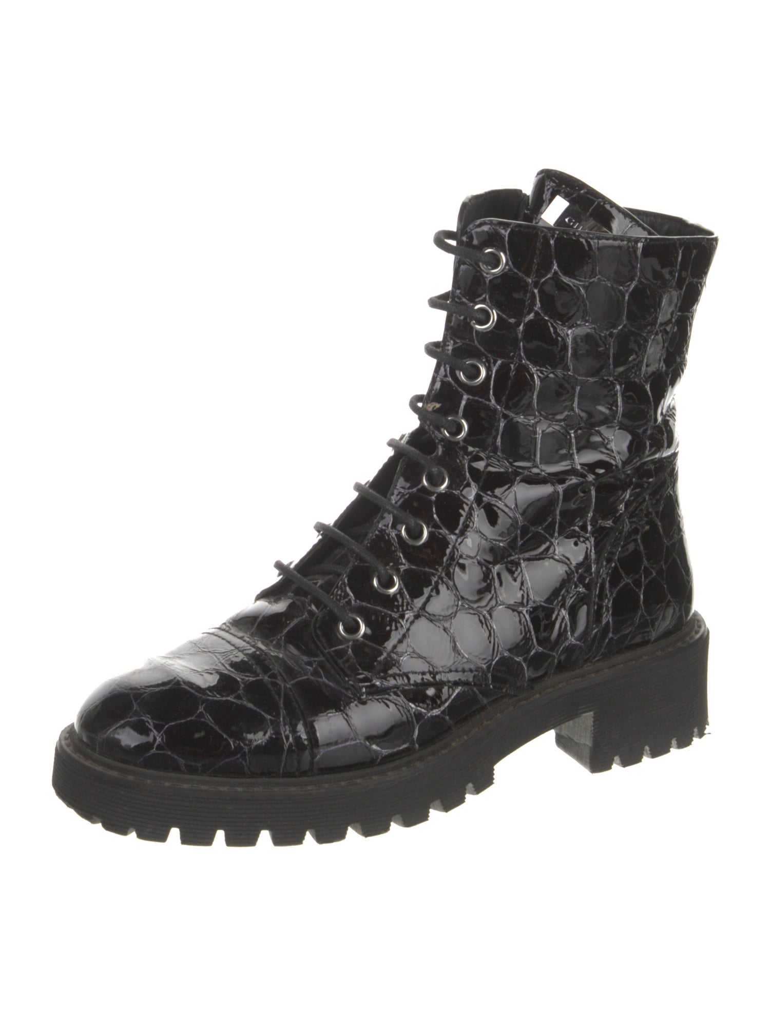 Giuseppe Zanotti Patent Leather Printed Combat Boots