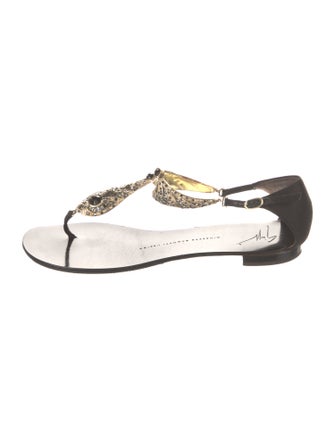 Giuseppe Zanotti Satin Crystal Embellishments T-Strap Sandals