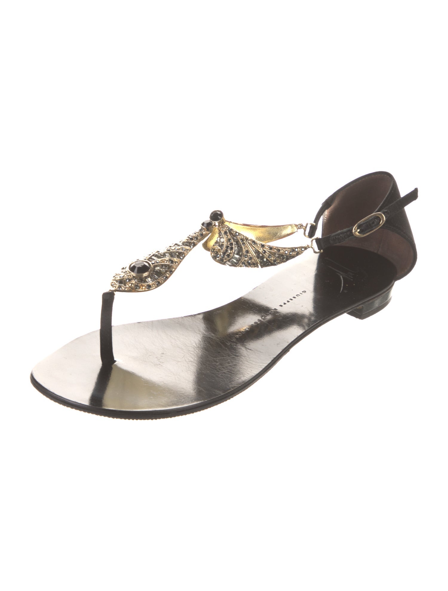 Giuseppe Zanotti Satin Crystal Embellishments T-Strap Sandals