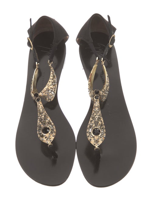 Giuseppe Zanotti Satin Crystal Embellishments T-Strap Sandals