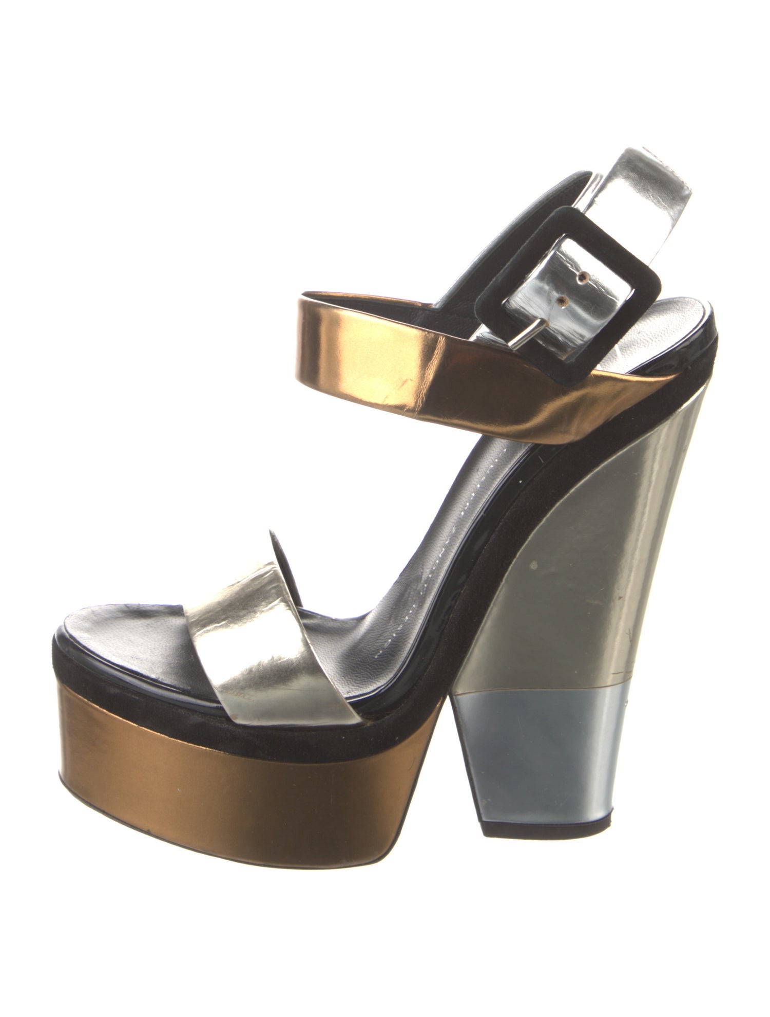 Giuseppe Zanotti Leather Colorblock Pattern Slingback Sandals