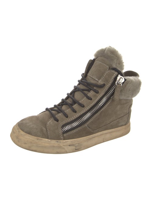 Giuseppe Zanotti Suede Faux Fur Trim Lace-Up Boots