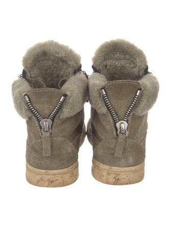 Giuseppe Zanotti Suede Faux Fur Trim Lace-Up Boots