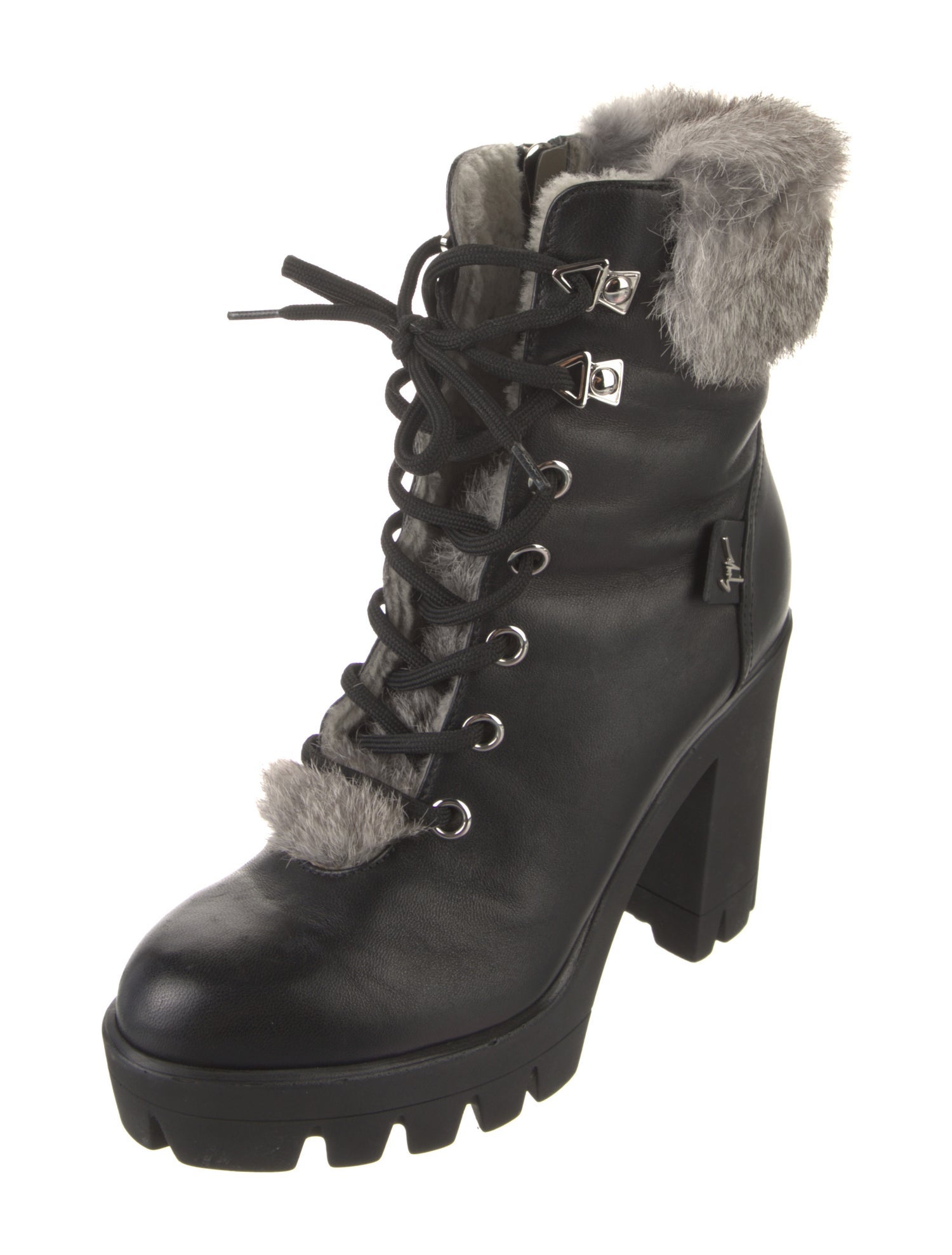Giuseppe Zanotti Leather Fur Trim Combat Boots