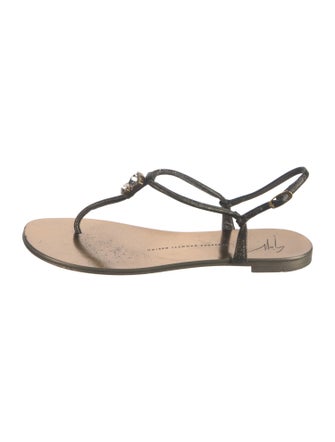 Giuseppe Zanotti Leather Crystal Embellishments T-Strap Sandals