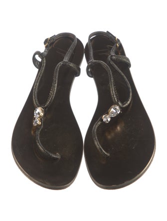 Giuseppe Zanotti Leather Crystal Embellishments T-Strap Sandals