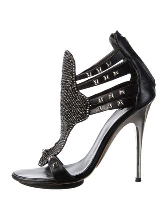 Giuseppe Zanotti Leather Studded Accents T-Strap Sandals