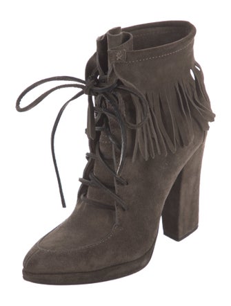 Giuseppe Zanotti Suede Fringe Trim Accent Lace-Up Boots