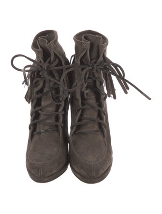 Giuseppe Zanotti Suede Fringe Trim Accent Lace-Up Boots