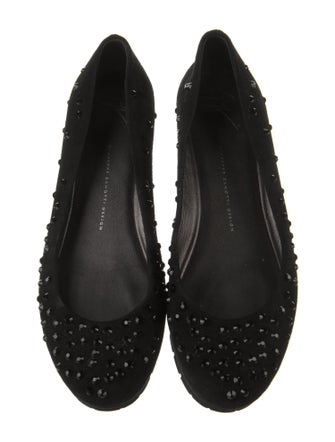 Giuseppe Zanotti Suede Crystal Embellishments Ballet Flats