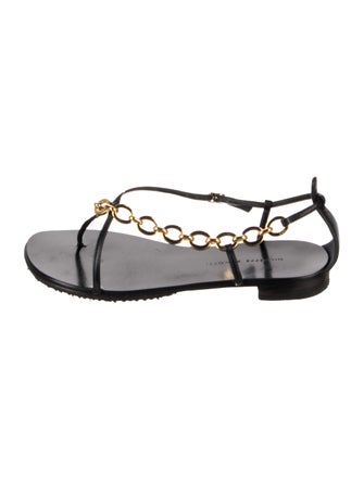 Giuseppe Zanotti Leather Chain-Link Accents T-Strap Sandals