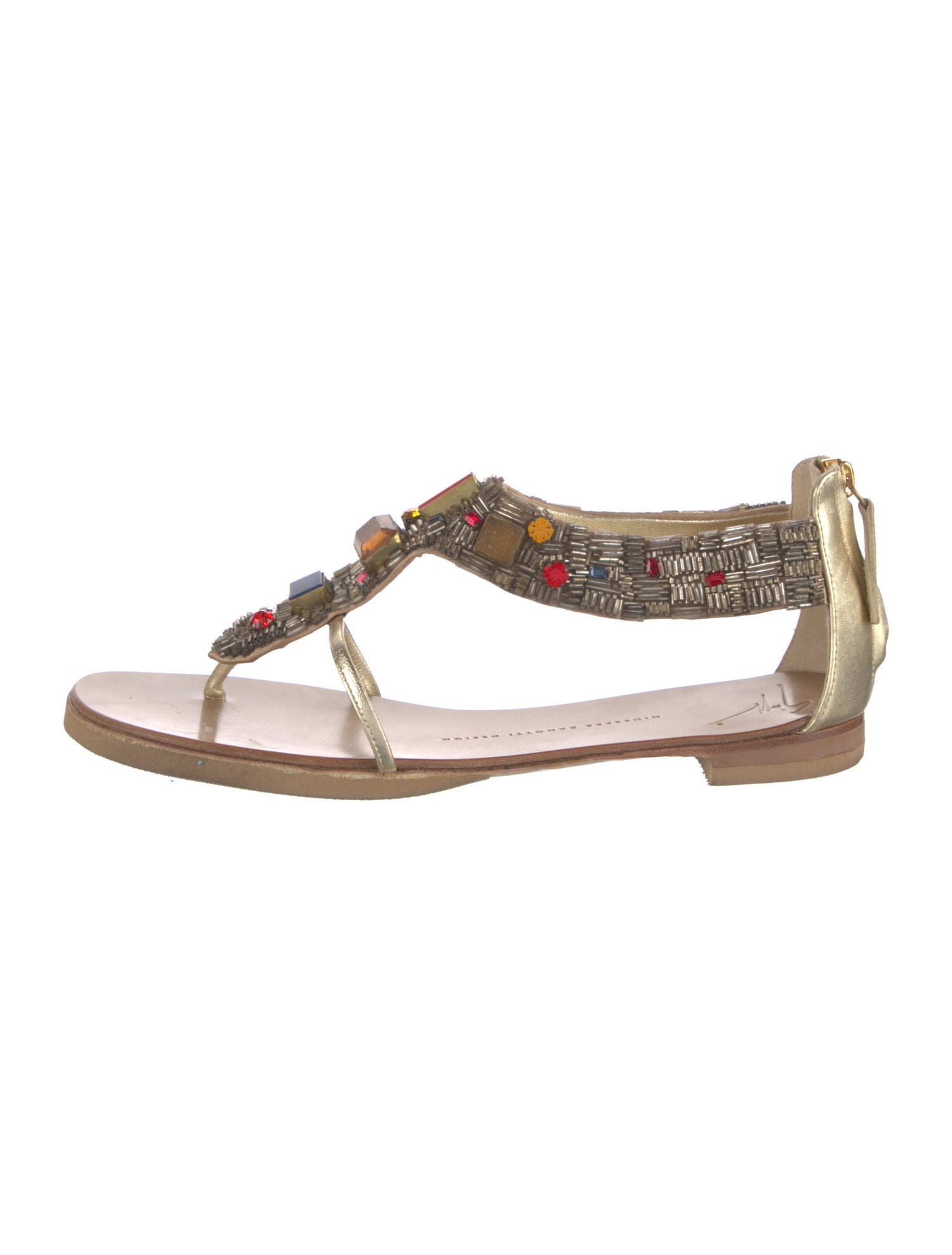 Giuseppe Zanotti Leather Crystal Embellishments T-Strap Sandals