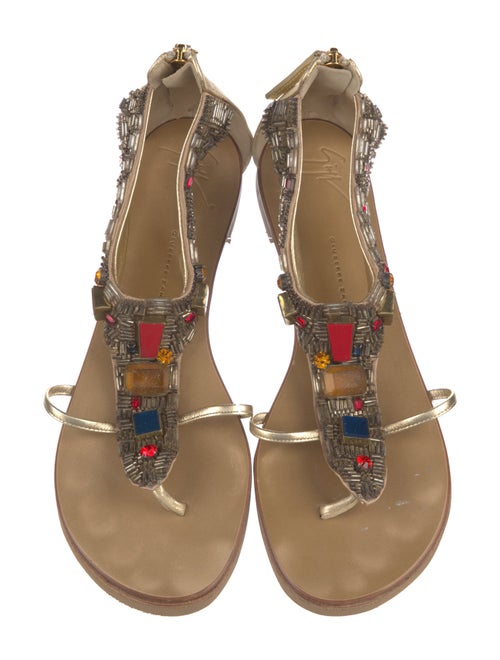 Giuseppe Zanotti Leather Crystal Embellishments T-Strap Sandals