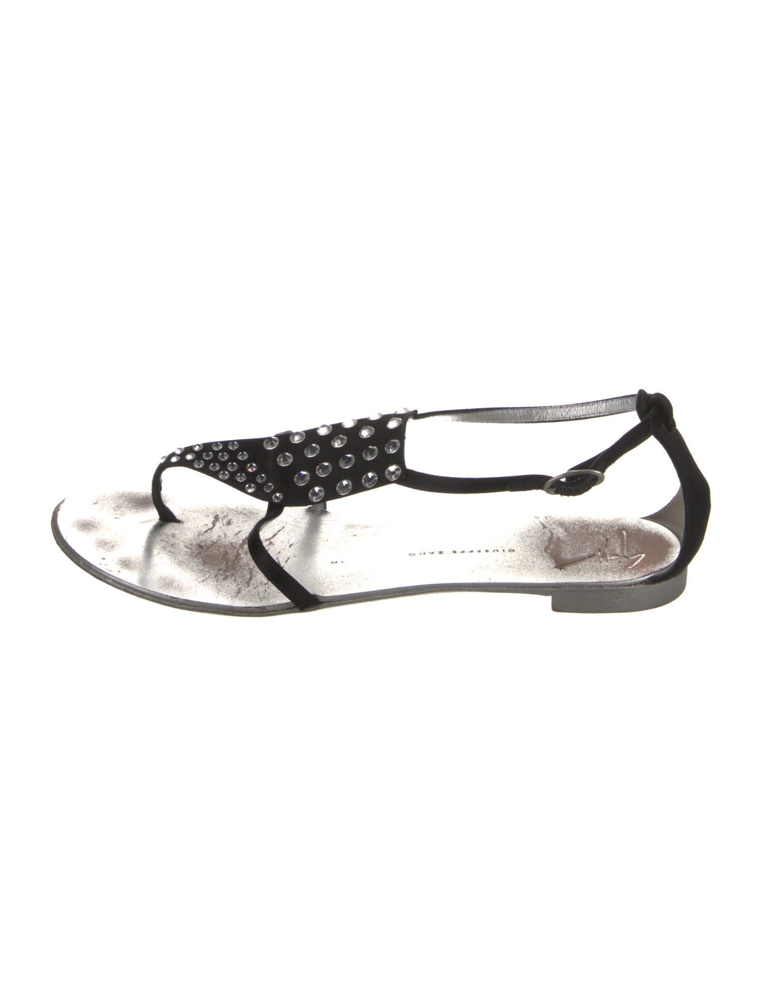 Giuseppe Zanotti Satin Crystal Embellishments T-Strap Sandals