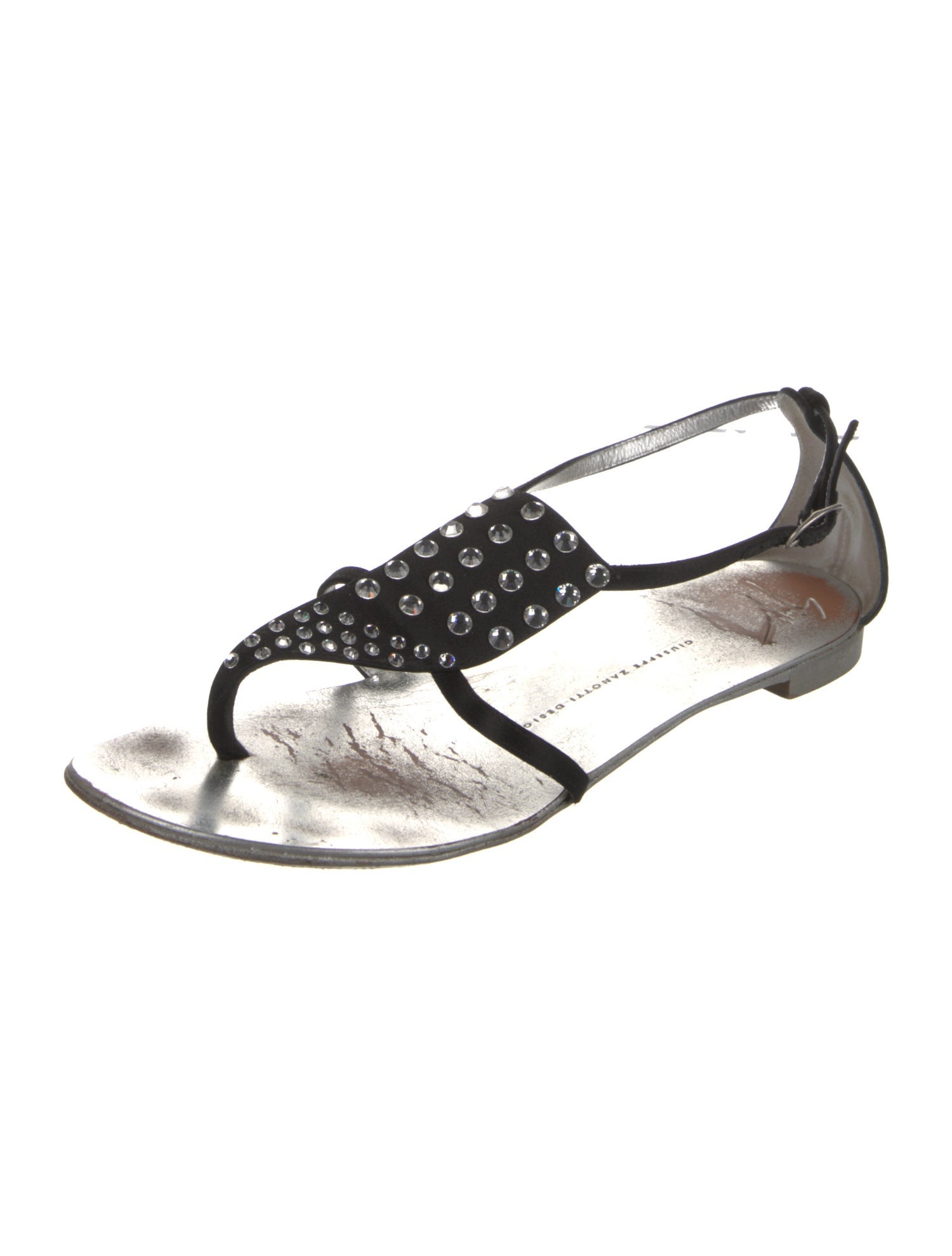 Giuseppe Zanotti Satin Crystal Embellishments T-Strap Sandals