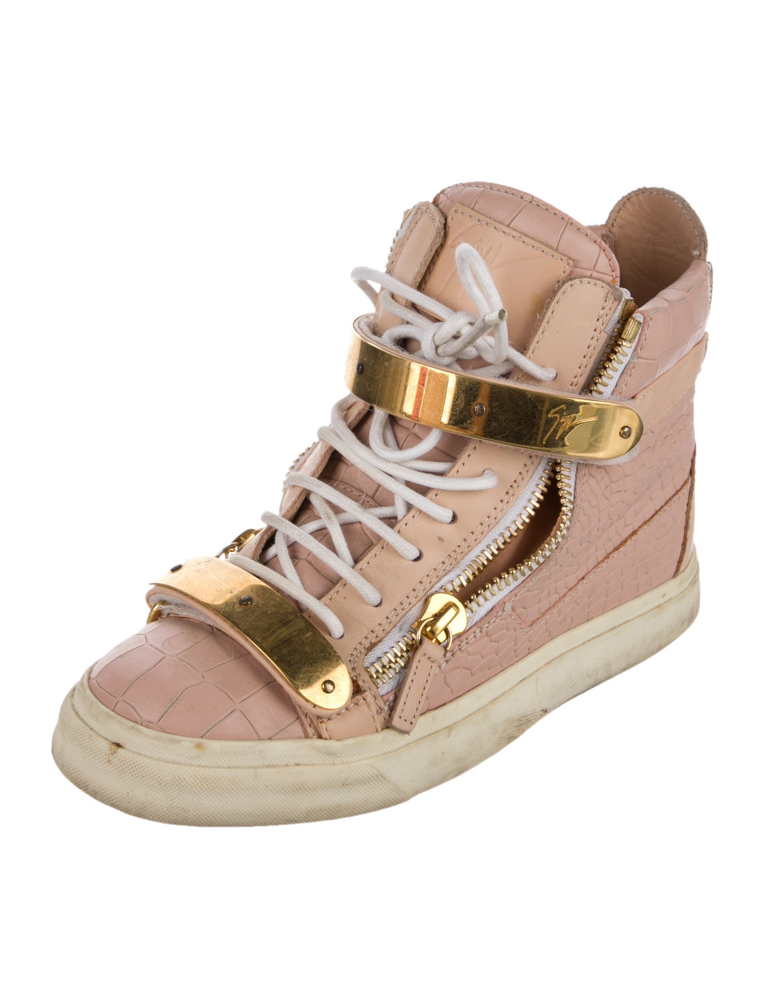 Giuseppe Zanotti Leather Colorblock Pattern Wedge Sneakers