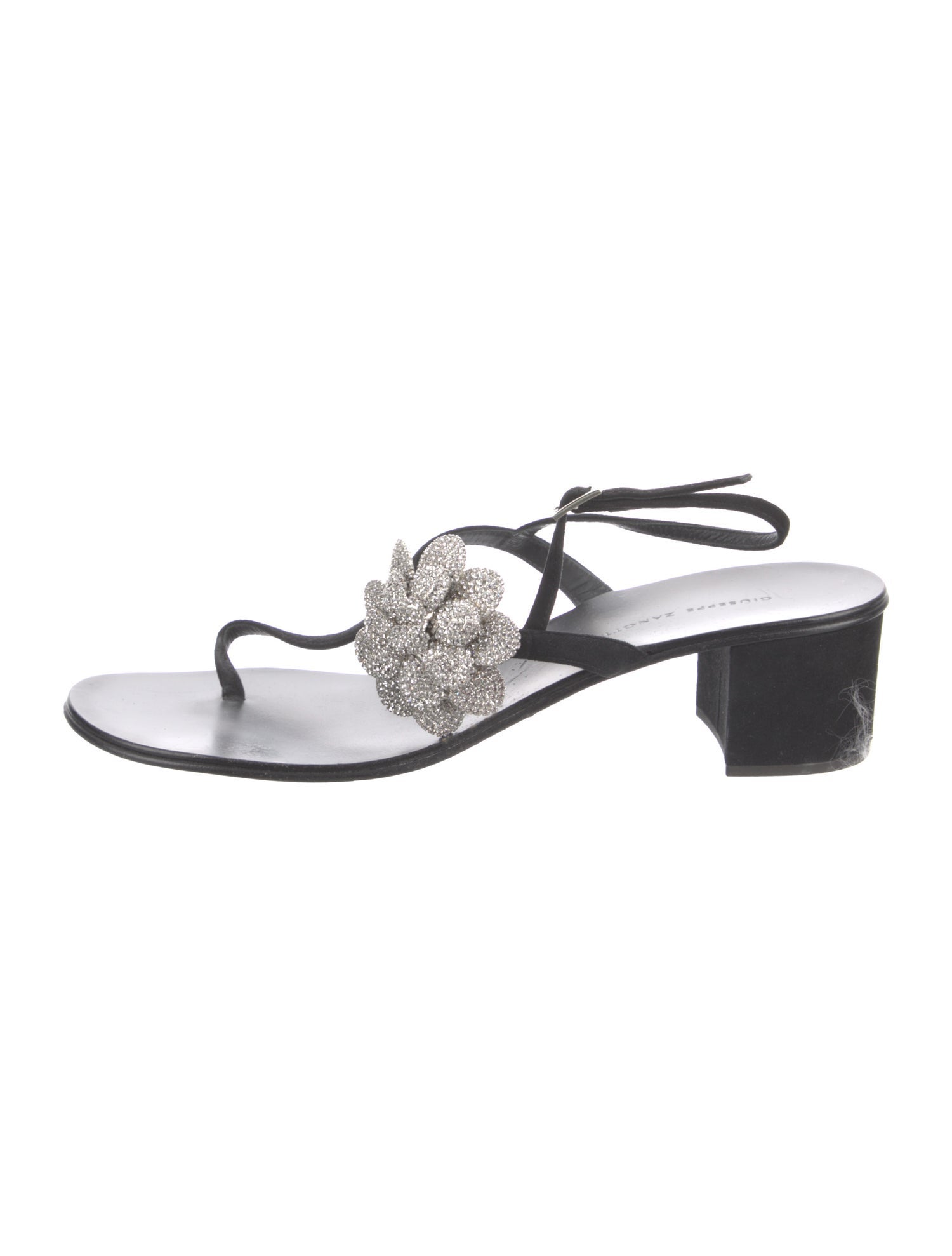 Giuseppe Zanotti Suede Crystal Embellishments T-Strap Sandals