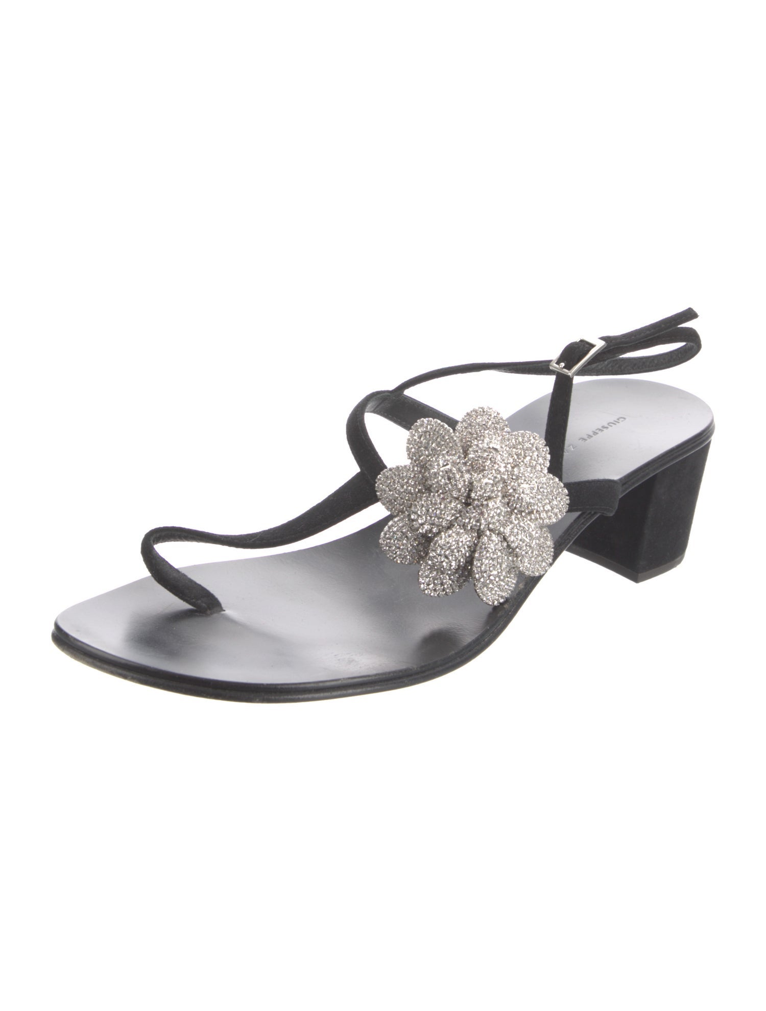 Giuseppe Zanotti Suede Crystal Embellishments T-Strap Sandals