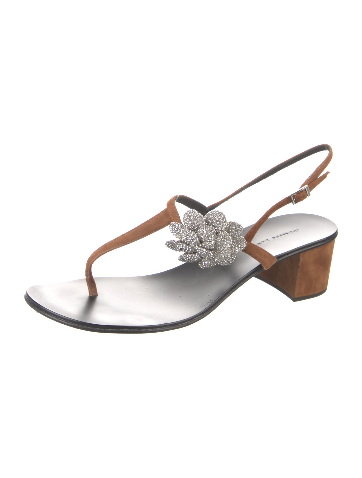 Giuseppe Zanotti Leather Crystal Embellishments T-Strap Sandals