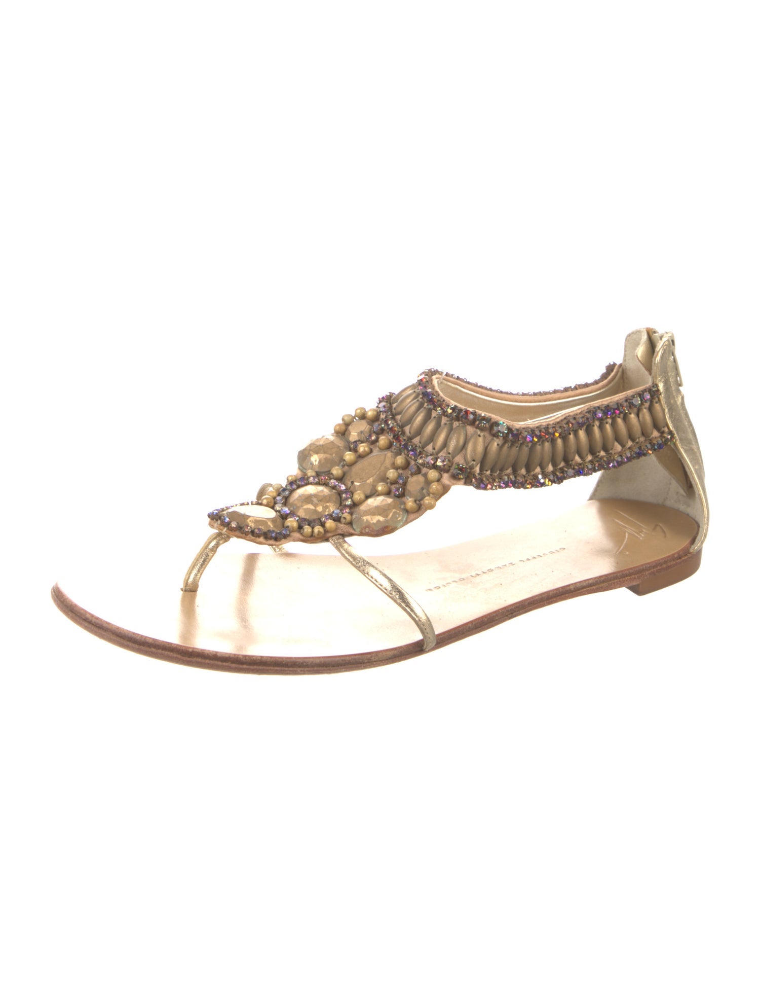 Giuseppe Zanotti Leather Crystal Embellishments T-Strap Sandals