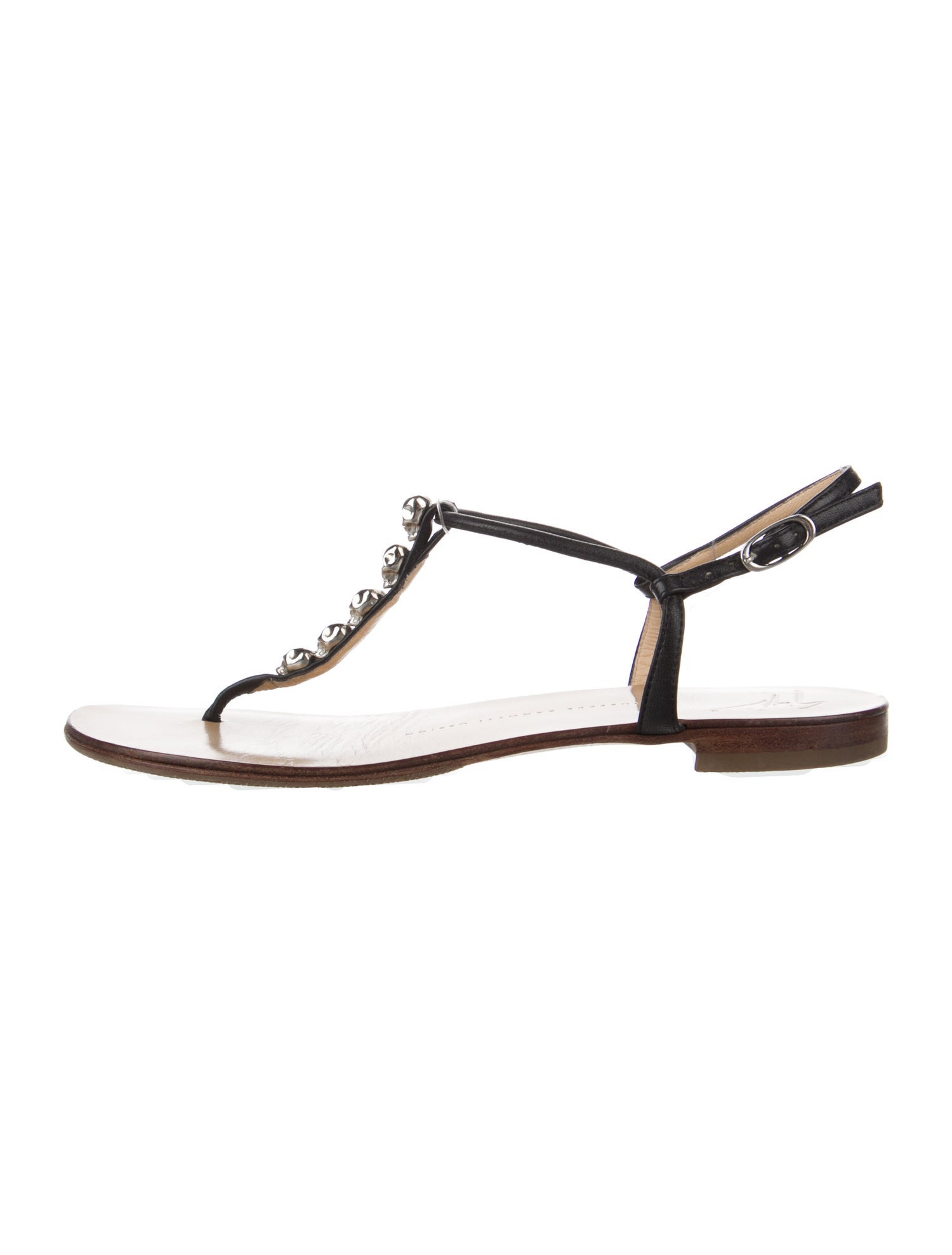 Giuseppe Zanotti Leather Studded Accents T-Strap Sandals