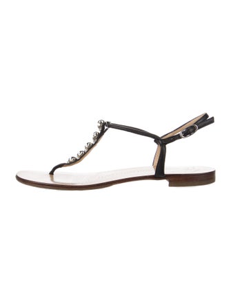 Giuseppe Zanotti Leather Studded Accents T-Strap Sandals