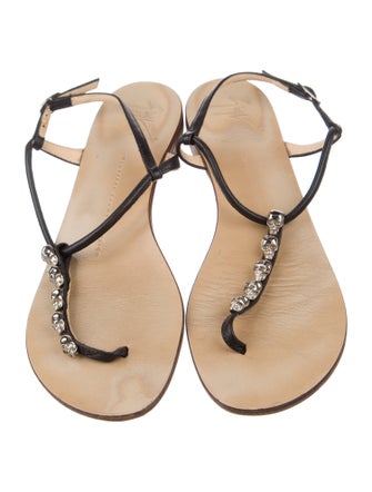 Giuseppe Zanotti Leather Studded Accents T-Strap Sandals