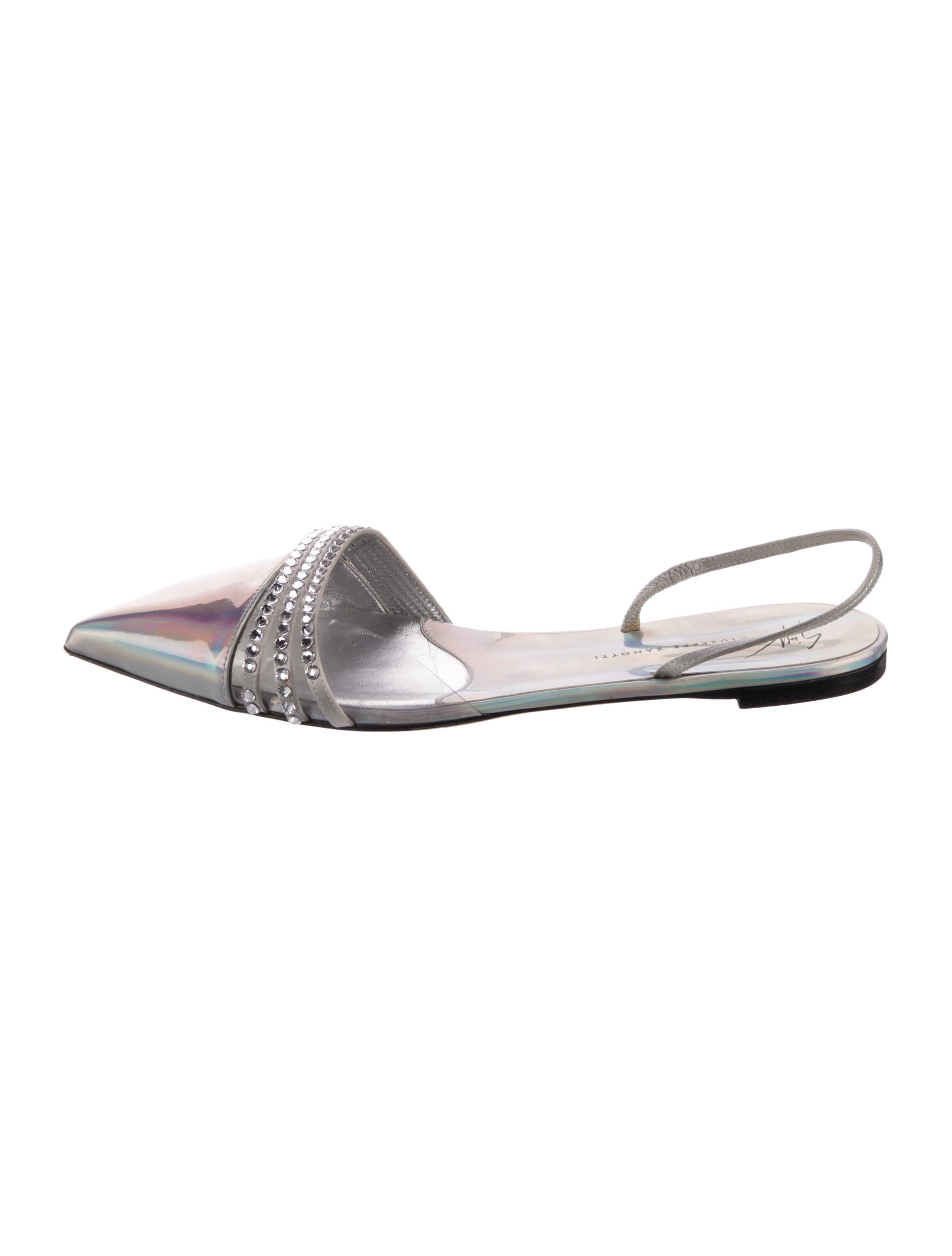 Giuseppe Zanotti Patent Leather Crystal Embellishments Slingback Flats
