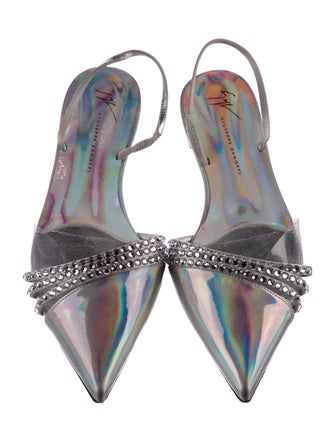 Giuseppe Zanotti Patent Leather Crystal Embellishments Slingback Flats