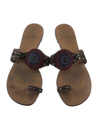 Giuseppe Zanotti Leather Crystal Embellishments Slides