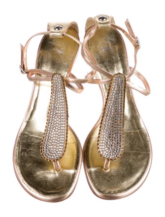 Giuseppe Zanotti Leather Crystal Embellishments T-Strap Sandals